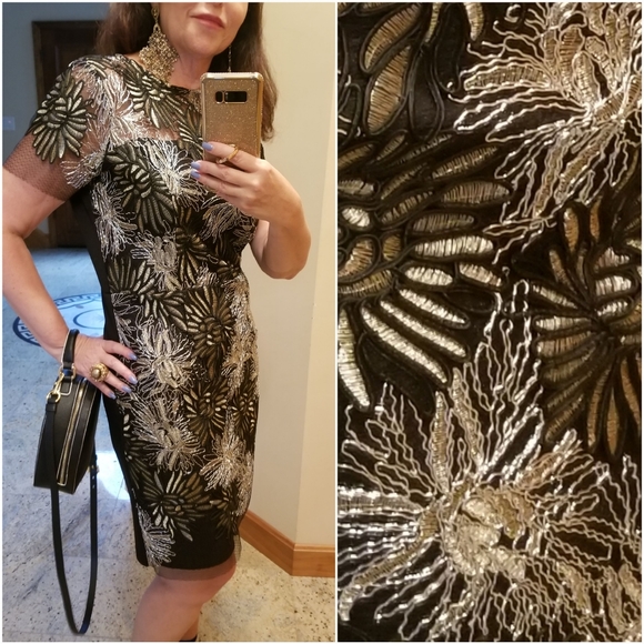 ELEGANT Black Dress Gold & Silver Embroidery - Picture 4 of 9